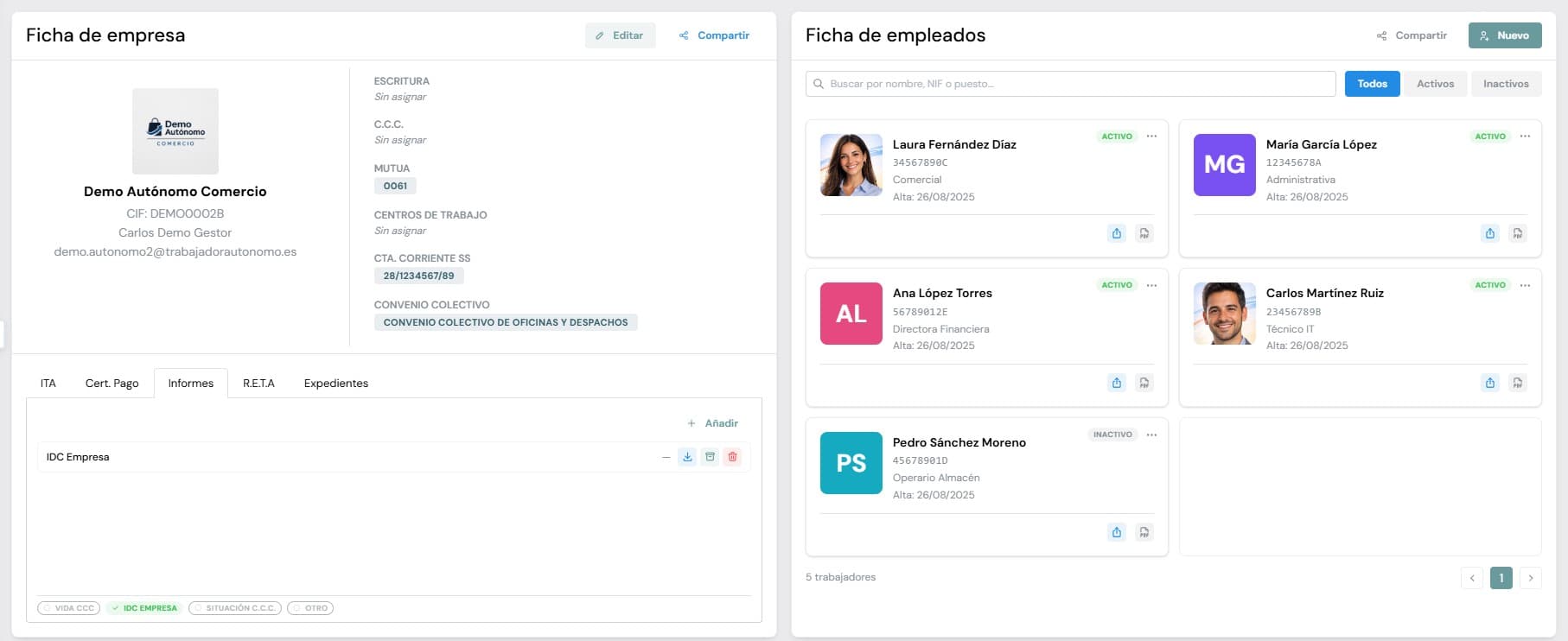 Datos laborales y certificados