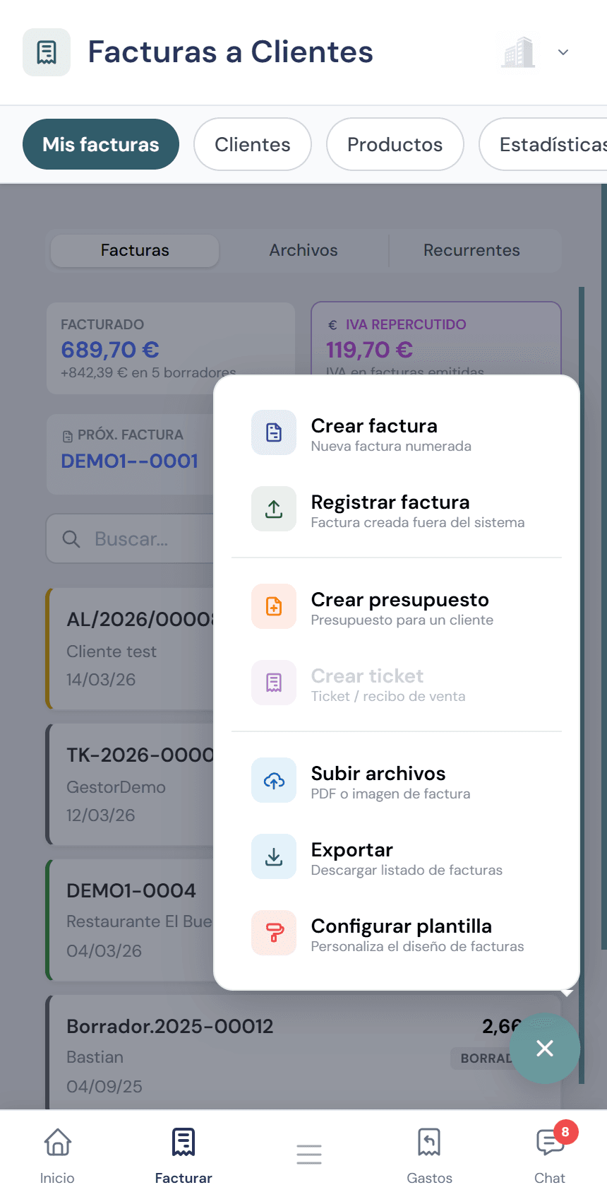Dashboard del autónomo